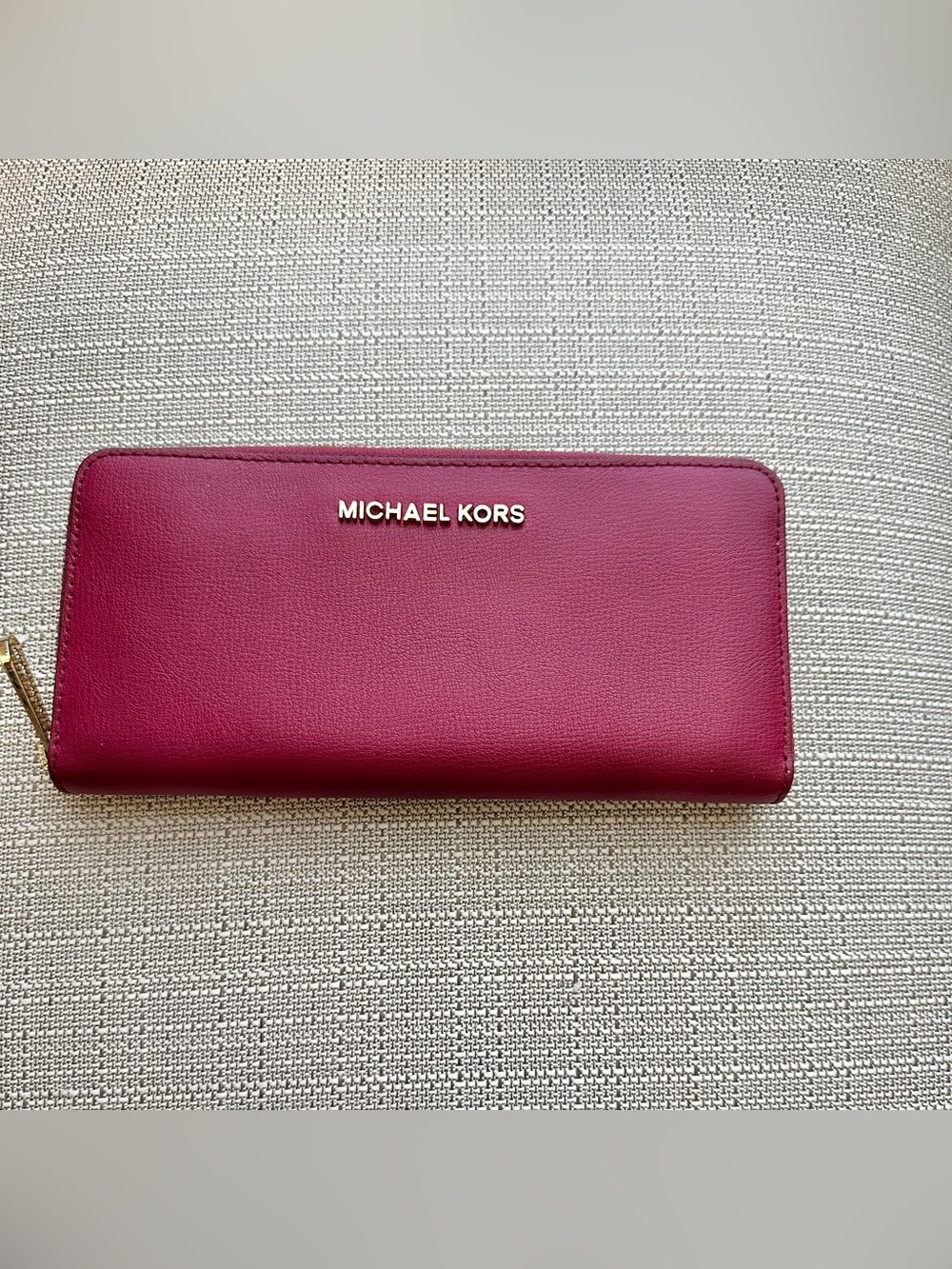 Michael Kors Magenta Pink Zip-Around Leather Wallet with Gold Logo